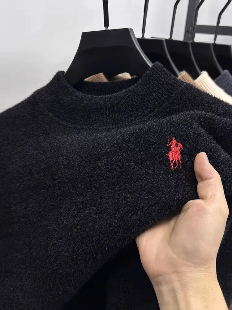 Maglione girocollo di marca di design pop di fascia alta da uomo moda invernale squisito ricamo peluche spesso caldo pullover lavorato a maglia casual