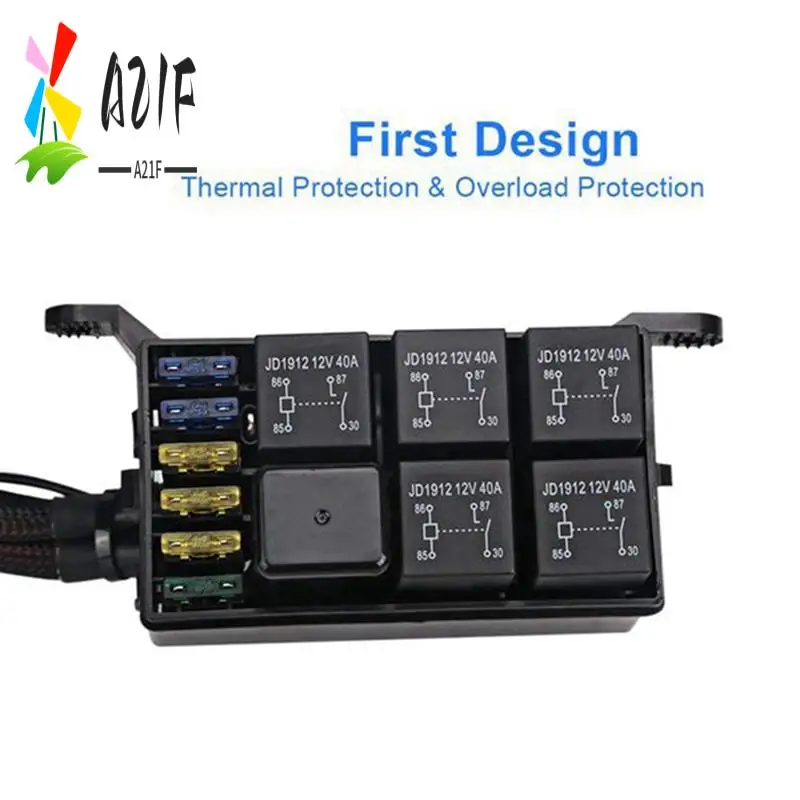 

A21F-6 Gang Switch Panel Electronic Relay System Circuit Control Box Fuse Relay Box Wiring Harness For Auto Truck Boat Marine