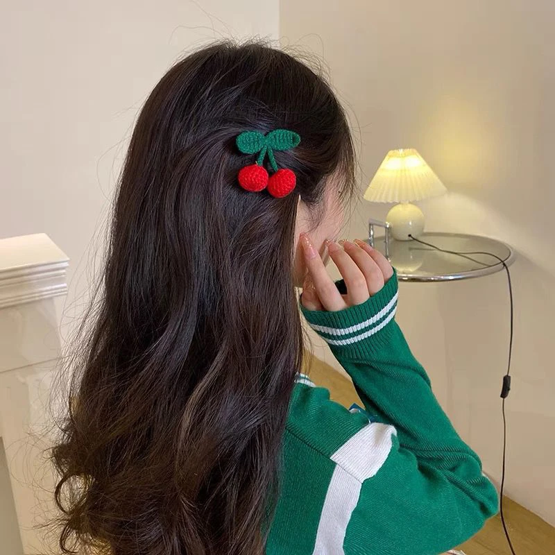 

Red Cherry Hair Clip Cute Knitted Hairpin Side Clip Child Headwear Fashion Hair Accessories