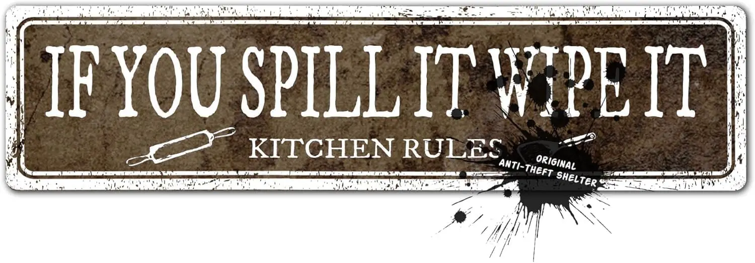 Rustic Kitchen Rules Wall Art Home Decor Signs With Sayings ''if you spill it wipe it'', Family Decoration tin S