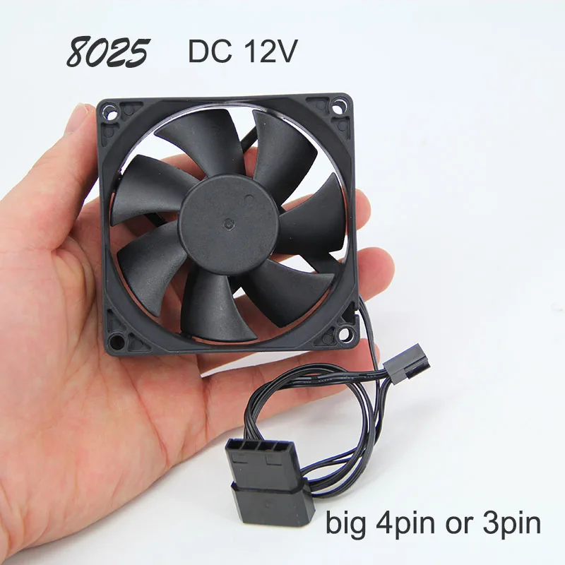 80mm 8cm 8025 DC 12v big 4pin or 3pin Brushless Computer Cooling Fan PC Fans For Case GPU CPU Cooler Radiator 80x80x25mm e1