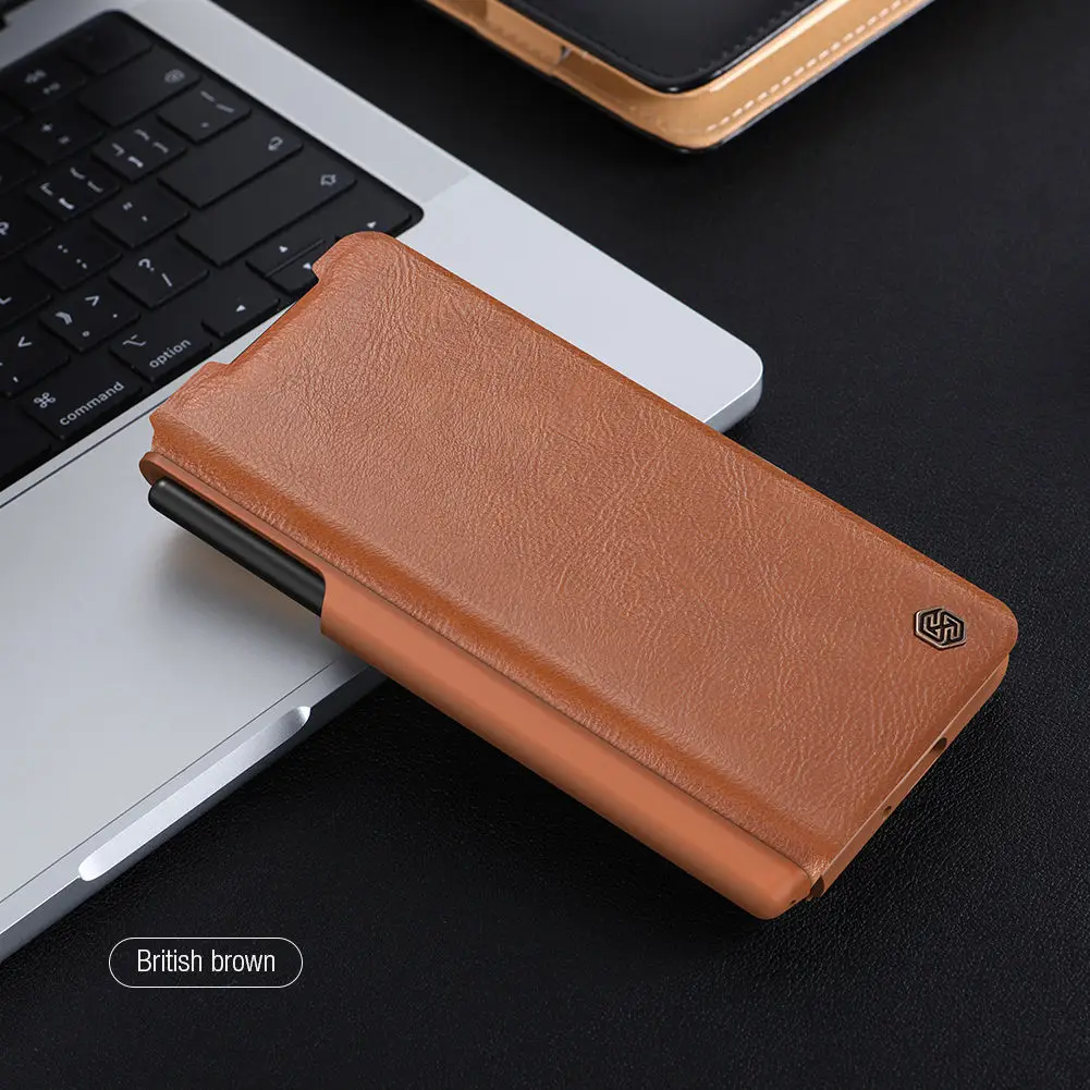 NILLKIN Qin Flip Leather Case for Samsung Galaxy Z Fold 5 with S-Pen Pocket Slide Camera Lens Cover Full Protection Phone Case