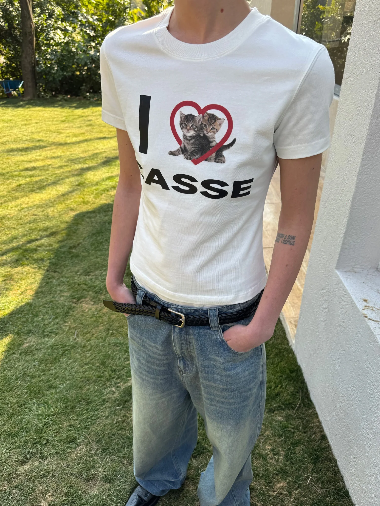 CasseSango Original Slim Fit Cute  And Dog Heart Print Casual Comfortable Slimming Couple Short Sleeve Cotton T-Shirt