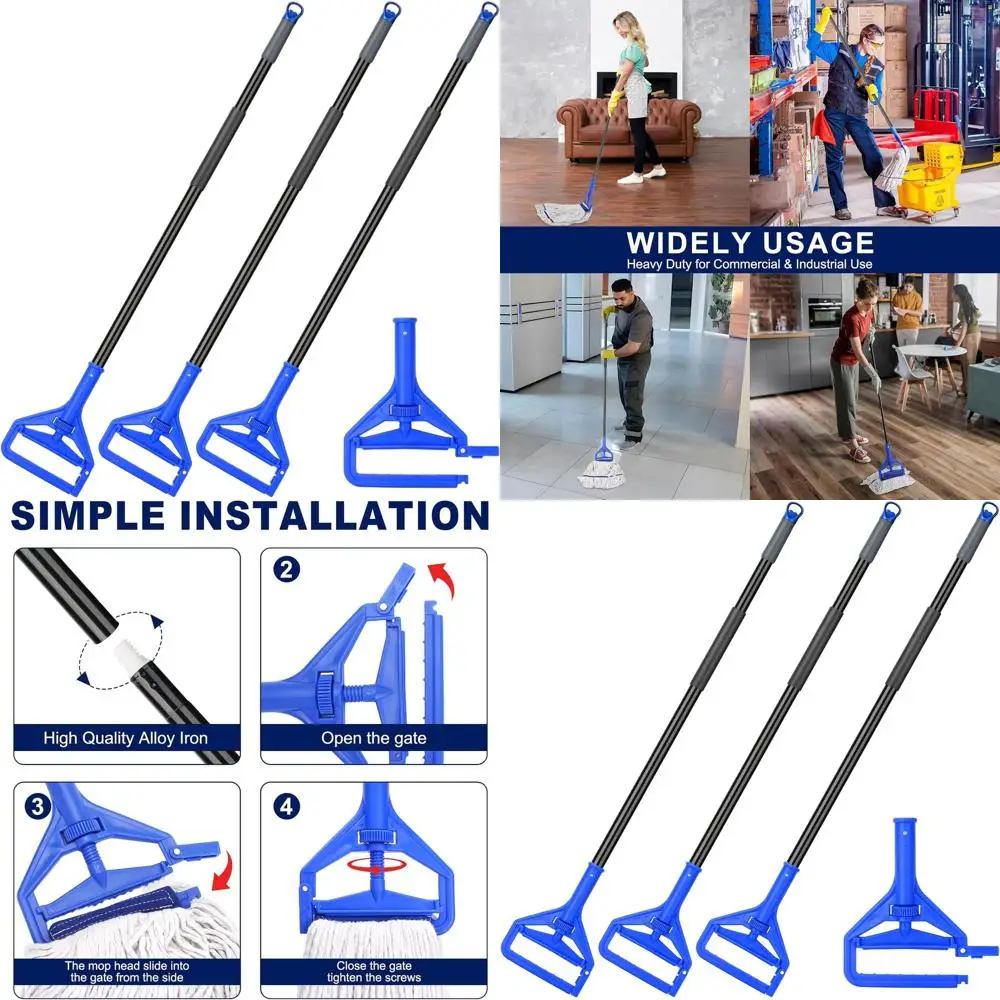 

Heavy-Duty 60 Industrial Metal Mop Handle, 3-Pk Quick-Change Wet Mop Stick Replacement for Floor Cleaning