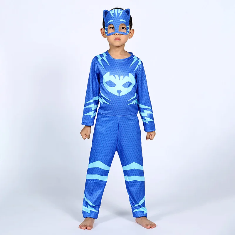 Child Gekko Owlette catboy Jumpsuits Pajamas Cosplay Costume with Mask Birthday Party Dress Blue Red Green halloween Costumes