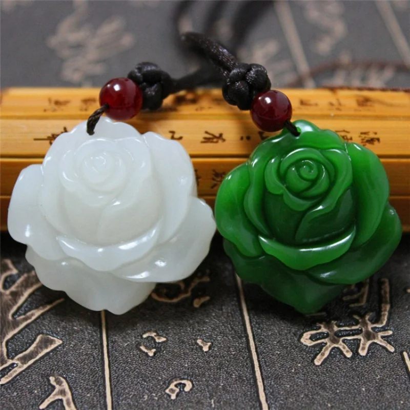 Nanyang Direct Supply White Jade Peony Flower Women's Outer Mongolia Jade Pendant Xinjiang Hetian Jade Jasper Rose Jade Pendant