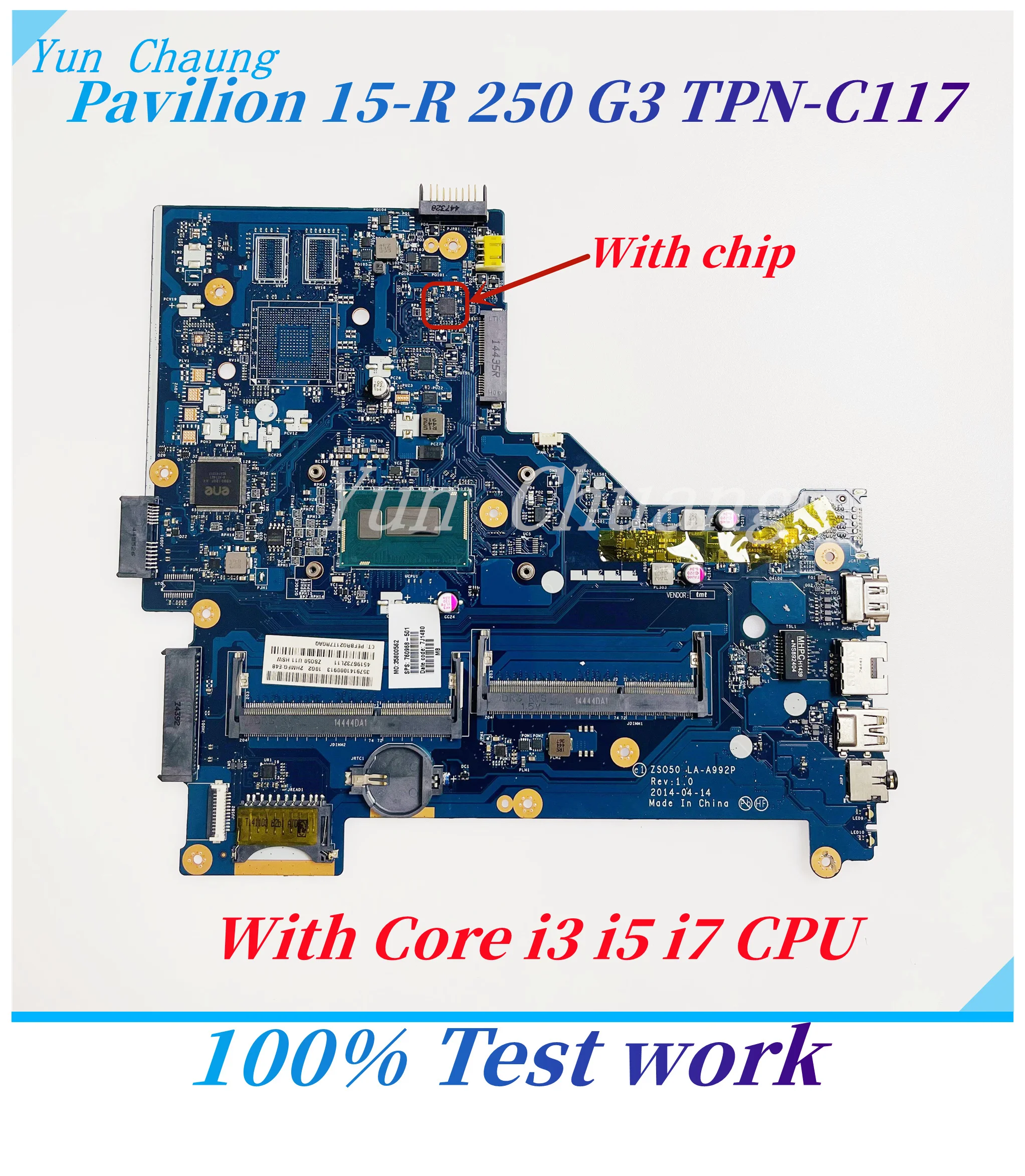 ZS050 LA-A992P Motherboard For HP 15-R 250 G3 Laptop Motherboard With i3 i5 i7 CPU UMA DDR3L 760781-501 760968-001 760968-501