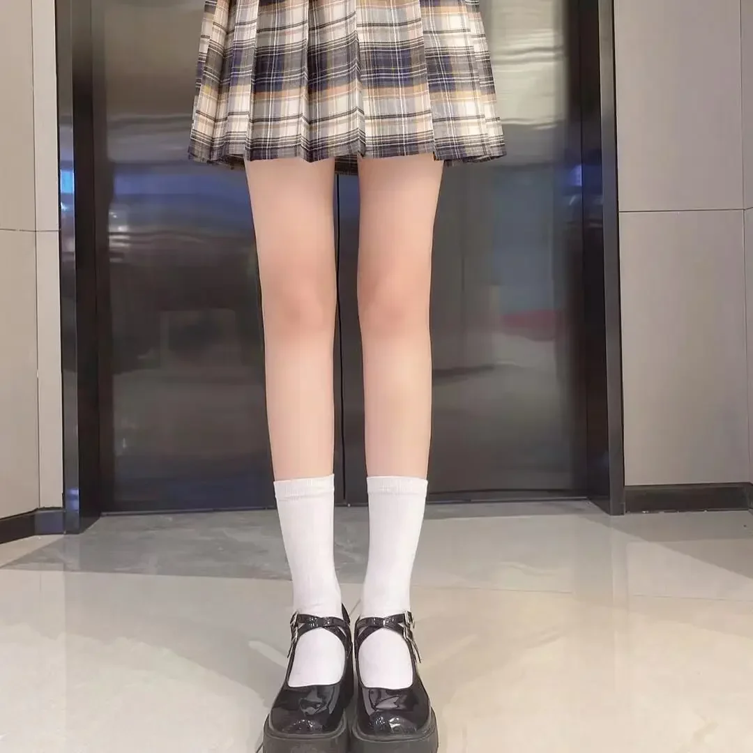 JK Damen Schwarz-Weiße Kniehohe Lolita-Socken, Niedliche Overknee-Socken für Mädchen, Tägliche Dünne Weiche Atmungsaktive Einfarbige Strümpfe – Detail 15