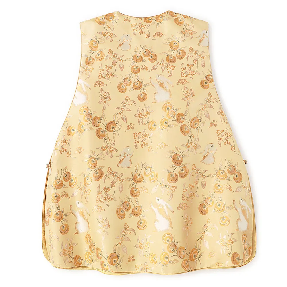 BirdTree-50MM Silk Song Brocade Elegant Vest, O Neck Cartoon, Women Versatile Retro Loose A-line Coat, 2026 Autumn New C69231CC