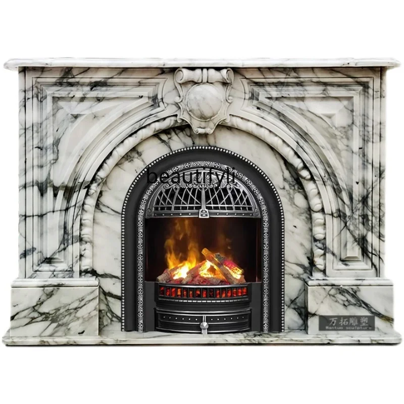 

Marble Fireplace French Curio Cabinet American Hallway Stone Carving Natural Arabescato Stone Fireplace Mantel