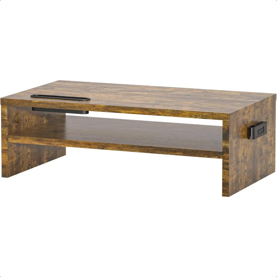 حامل شاشة BONTEC مكون من طبقتين حامل شاشة خشبي مع منظم تخزين لسطح المكتب وحامل شاشة مريح مع C