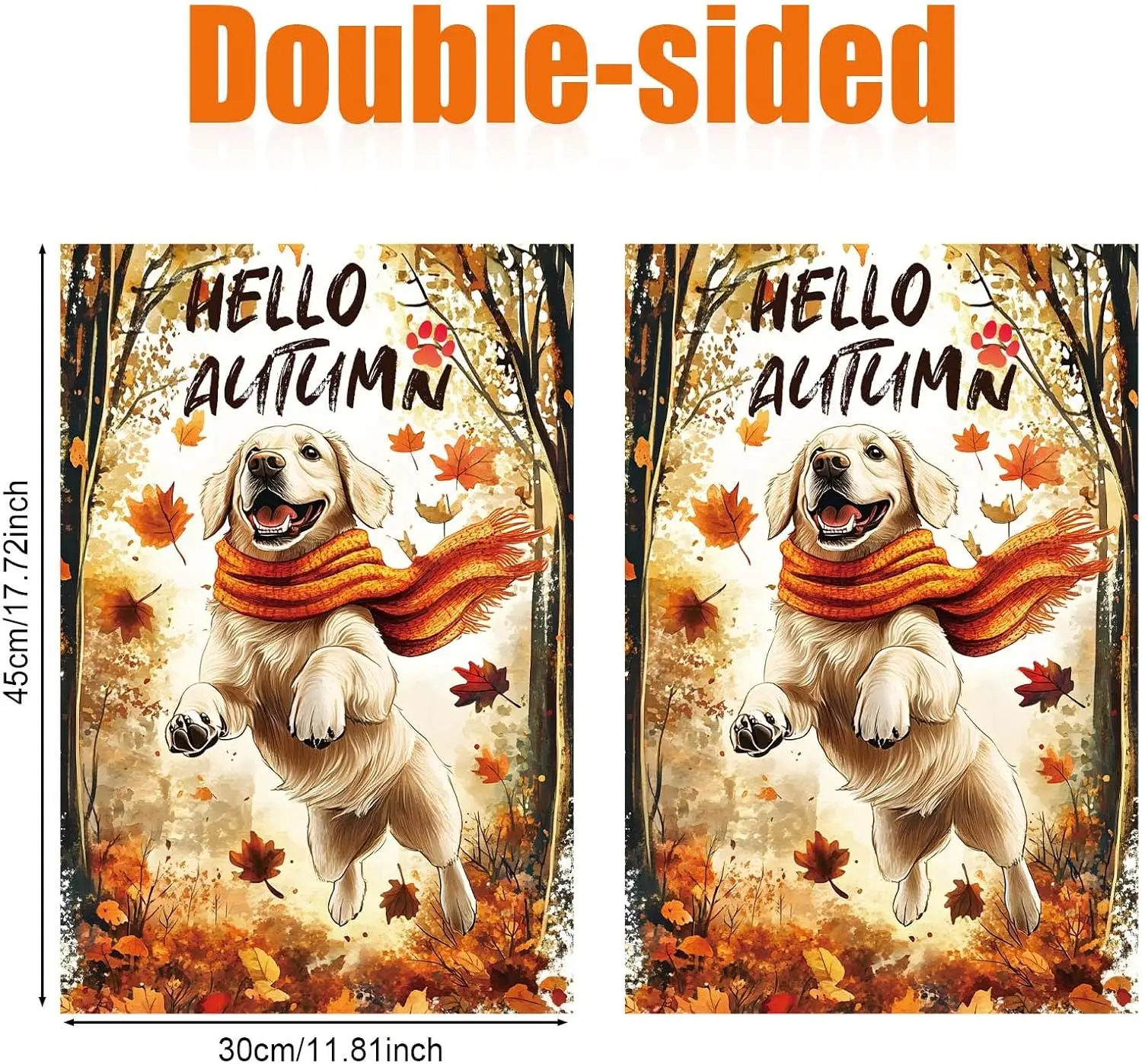 Golden Retriever Fall Garden Flag - 18x12in Double Sided Dog Autumn Yard Outdoor Decorative Flag - Hello Autumn xxp EEN AAL  yyi