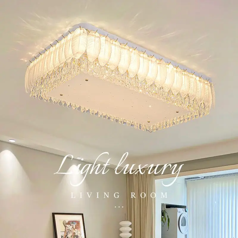 

Luxury crystal lighting fixtures, LED ceiling lights, creative feather French cream style villa living room decoration, bedroom