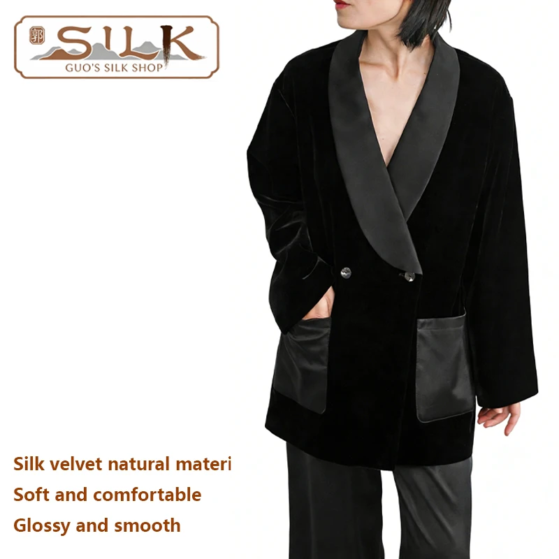 

Высококачественный женский костюм из натурального шелка и бархата, оригинальный дизайн, элегантное и модное, свободное пальто с поясом, роскошная женская одежда