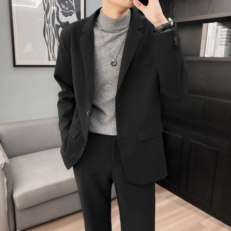 

Bla Neapolitan Sle Men's Suit Jaet Autumn Faionable Korean Light Maturi Trendy Long Sve Button Decorated Stan...