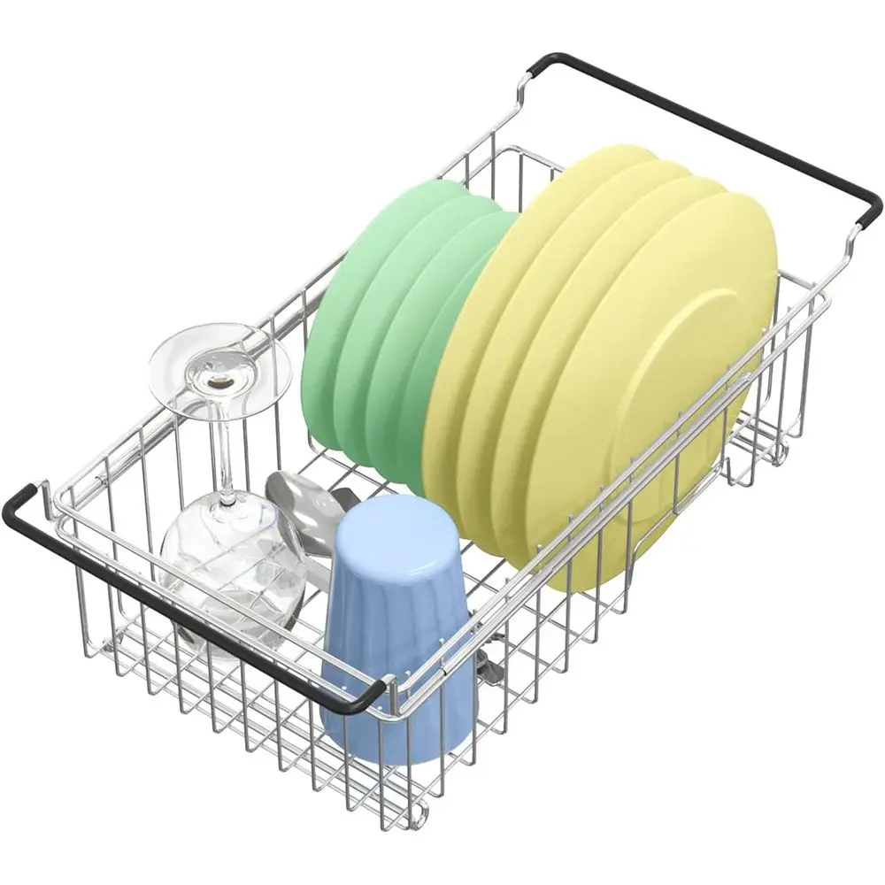 

Expandable Dish Drying Rack Over the Sink Small Dish Drainer in Sink Adjustable Rustproo Sink Strainers or Kitchen-304 StainlSte