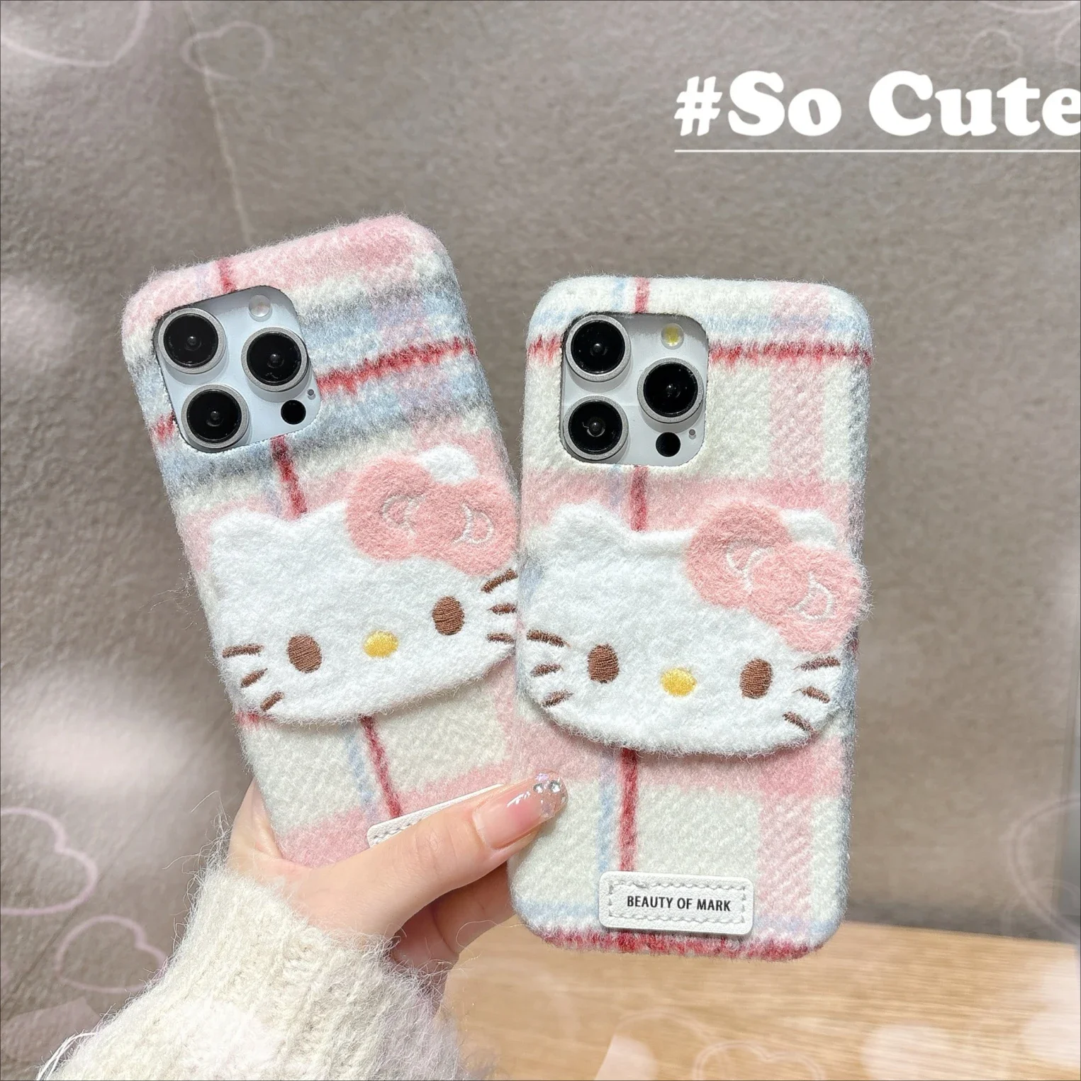 

Cute Cartoon Hello Kitty Plush Phone Case for IPhone 16 Pro Max 16 Pro 16 15 14 13 Pro Max Phone Case