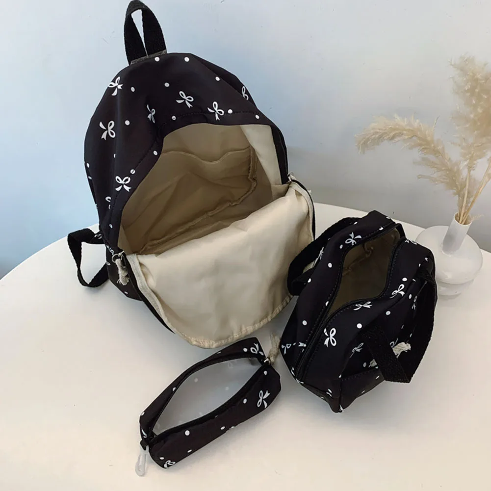 Conjunto de mochila bonita y sencilla con bolso, estuche para lápices, mochila con lazo de nailon Kawaii, mochila escolar para ordenador portátil para niña, estudiante y adolescente, 3 uds.