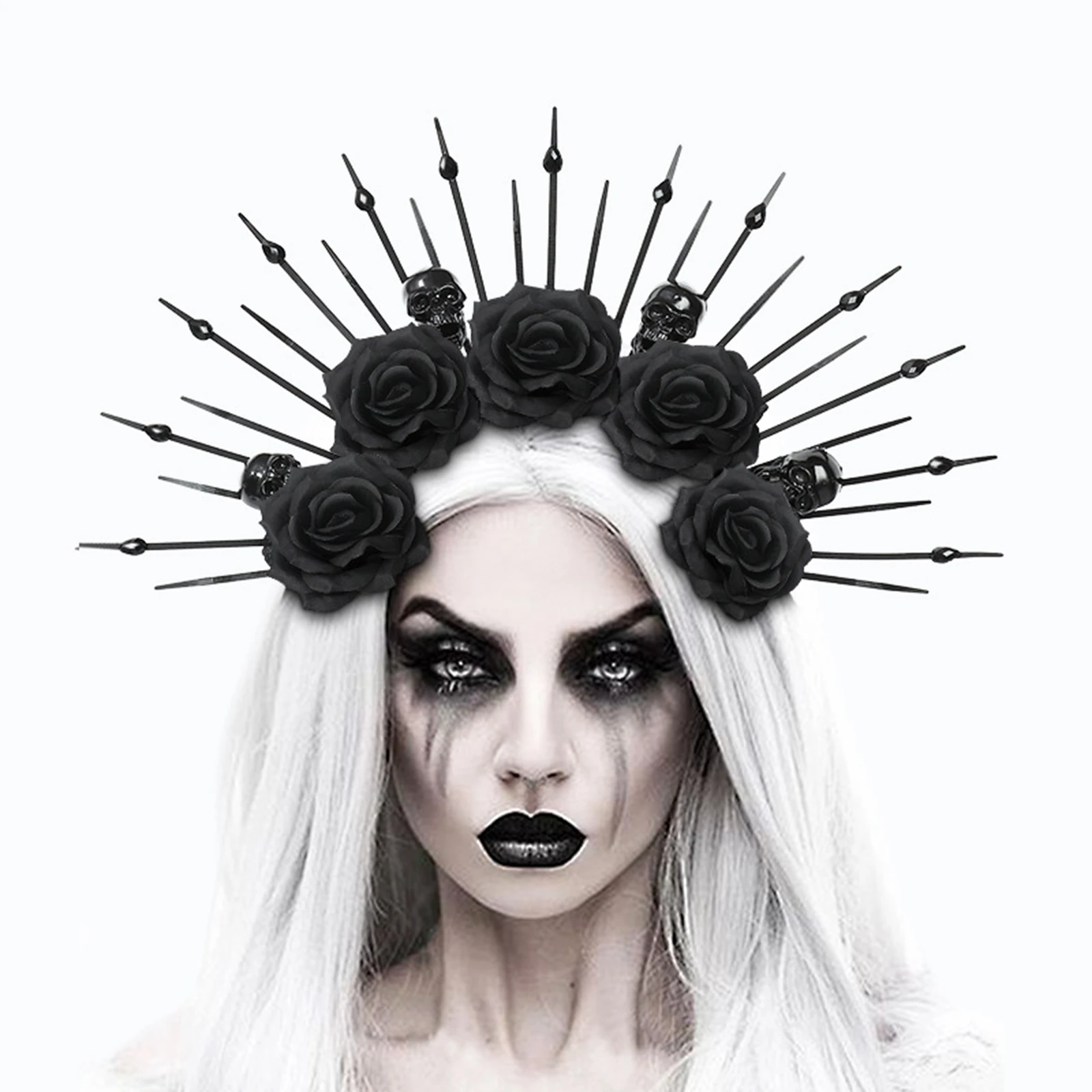 Cerceau de cheveux de fleur de crâne d'Halloween pour des femmes, bande de sauna de cosplay, accessoire de faveurs de partie, costume
