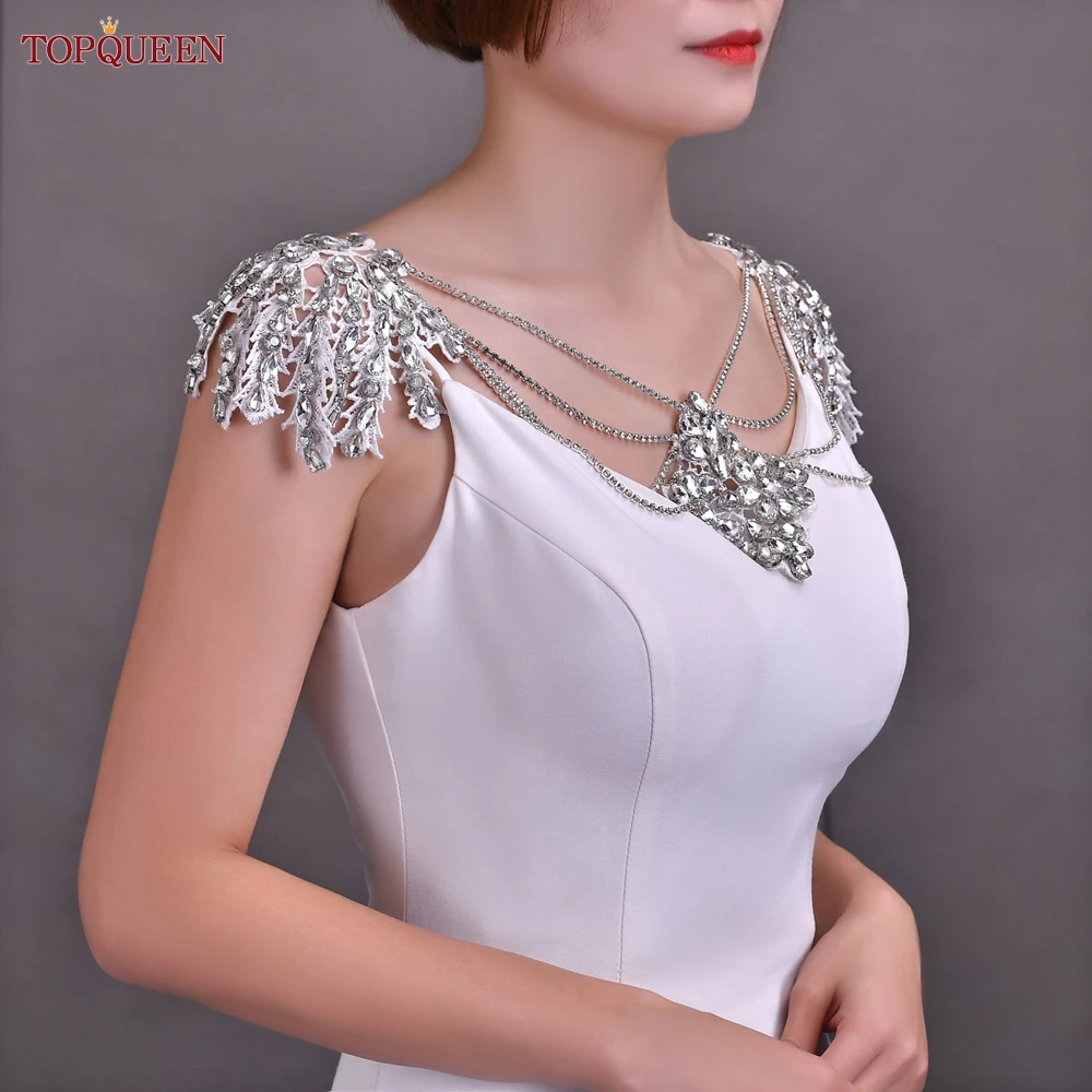 TOPQUEEN Wholesale Bridal Shoulder Chain Body Necklace Rhinestone Tassel Shawl Scarf Accessories Ladies Body Jewelry Boho SG05