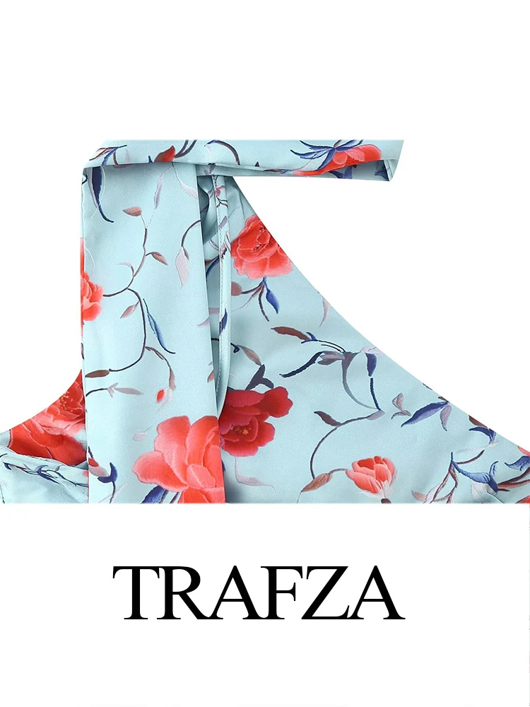 Sukienka midi damska na lato z frędzlami i kwiatowym wzorem, odkryte ramiona, elegancka, asymetryczna, seksowna, z odkrytymi plecami.