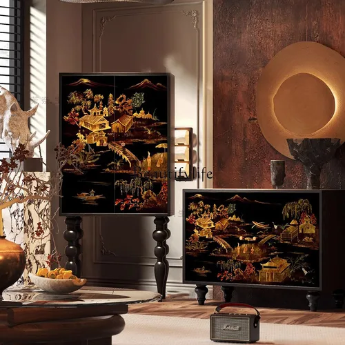 중국 스타일 원목 사이드보드, 프랑스 레트로 침실 거실 수납, 장식 복도 캐비닛 