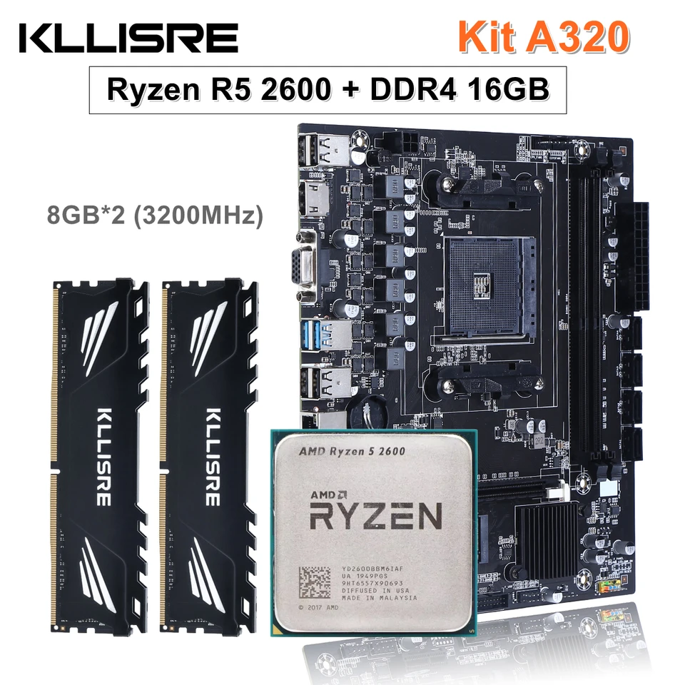 Kllisre A320kit AMD Ryzen R5 2600 cpu DDR4 16GB 3200MHz memory