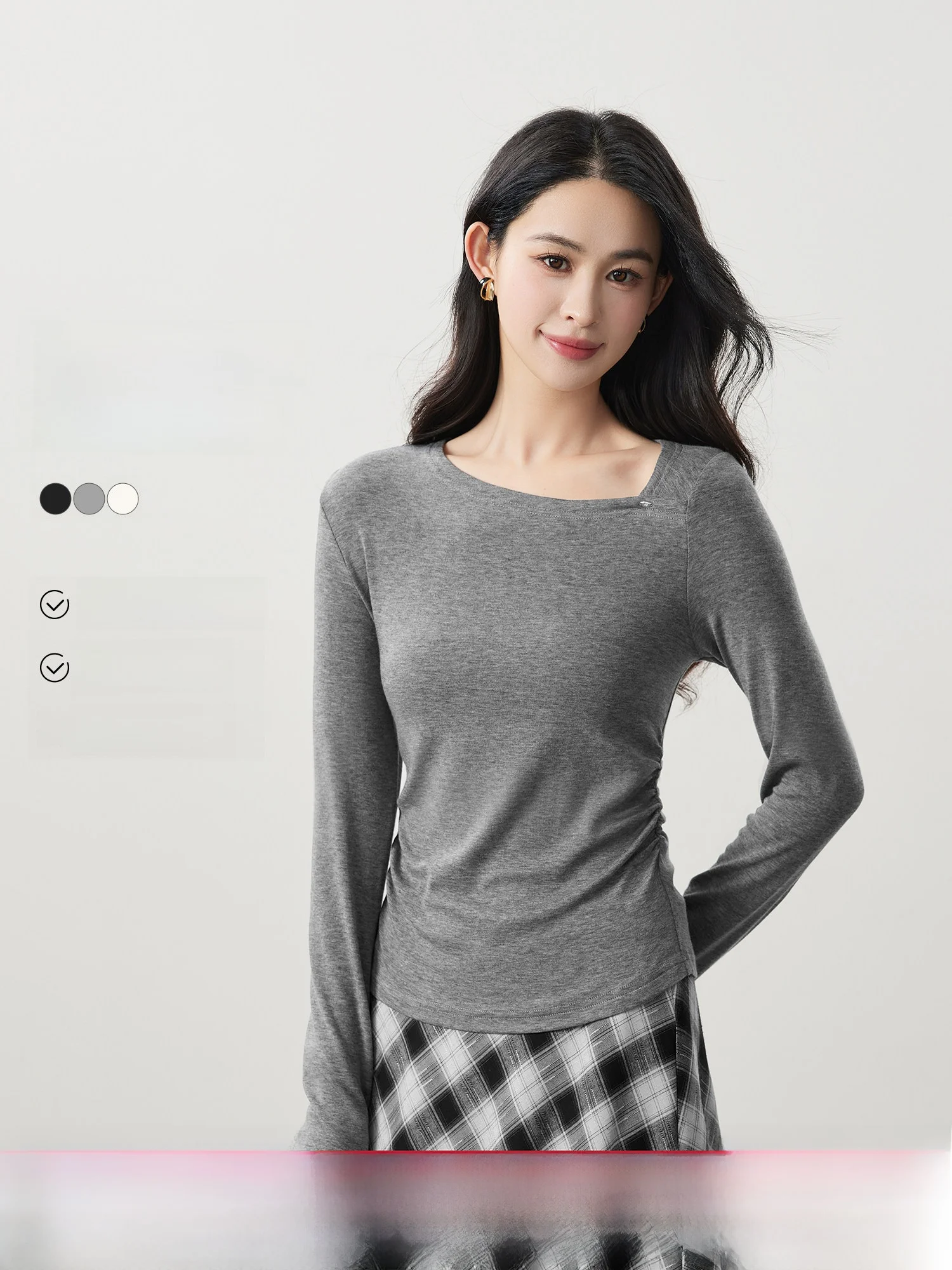 

ay Asymmetrical oulder T-irt Women's Slim Fit Ruche Waist Gentle Escape Daily Wear Long Sve ort Length Pure Color