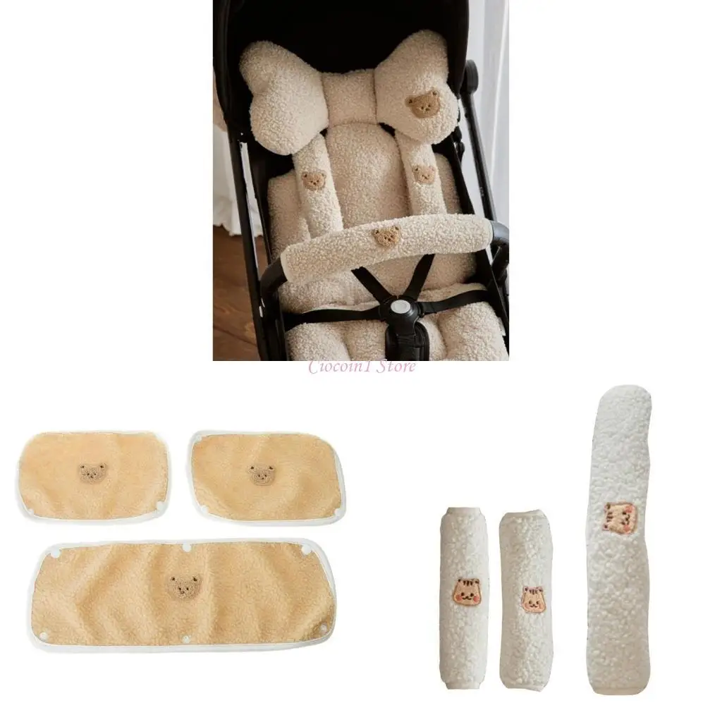 

Y1UB Plush Handlebar Cover And Shoulder Belt Protector Sleeve Set For Baby Strollers