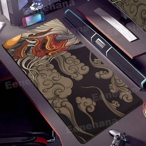 Imagen 2 del producto Alfombrilla de ratón antideslizante con cara de fantasma negro, alfombrilla de escritorio para Gamer con estampado HD, máscara de diablo samurái japonés, accesorios para juegos de PC, alfombrilla para mesa de ordenador