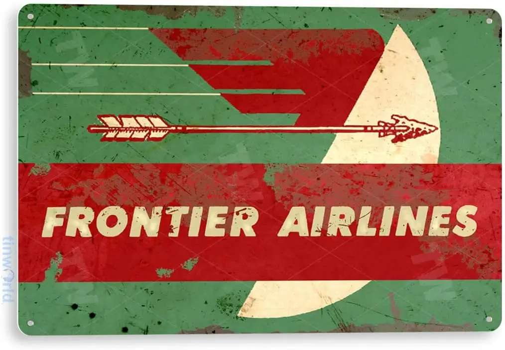 Blechschild „Frontier Airlines“, Retro-Dekor aus Metall für kommerzielle Luftfahrt, C610
