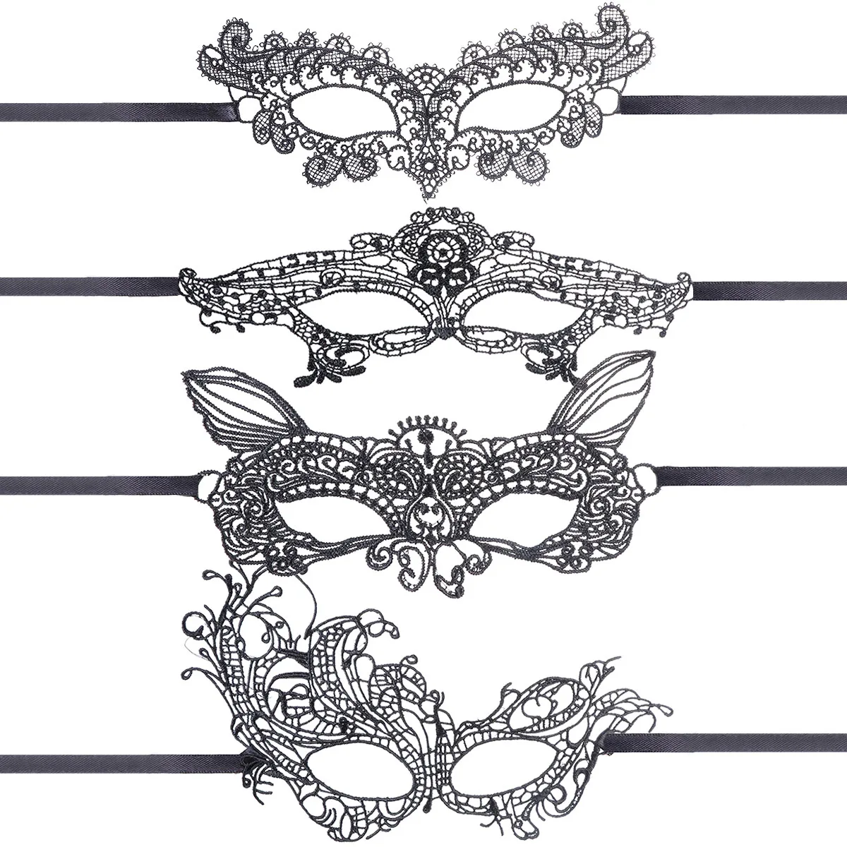 

4pcs Queen Mask Eyeshades Lightweight Creative Half Face Covers Mysterious Masks for Halloween Costume Props Bar Events Lace