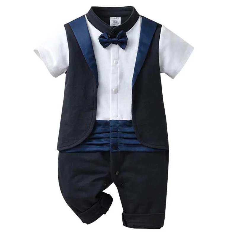 

Baby Bow Tie Romper Boy Short Navy Cotton Rompers Babies One Pieces England Formal Jumpsuit Newborn Boys Gentleman Clothes 3-6M