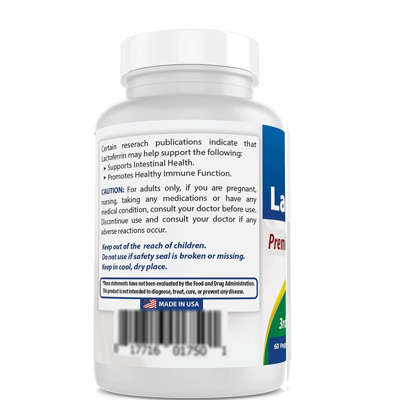 Lactoferrina Capsule vegetariane da 250 mg, supportano la funzione immunitaria sana -60 capsule