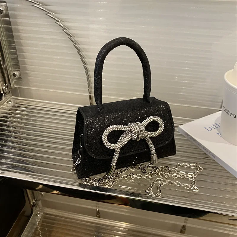 Mini bolso de hombro de Color sólido con diseño de lazo, bolsos cruzados con solapa de cuero PU para mujer, bolso y bolsos de cadena a la moda para mujer 2025