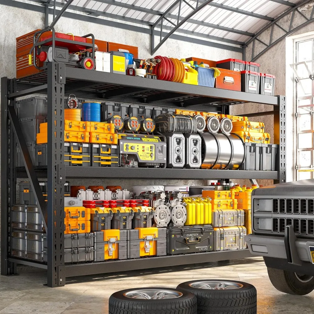 Heavy Duty 3 Tier Metal Storage Shelves Adjustable Black for Garage, Workshop, and Home Organization