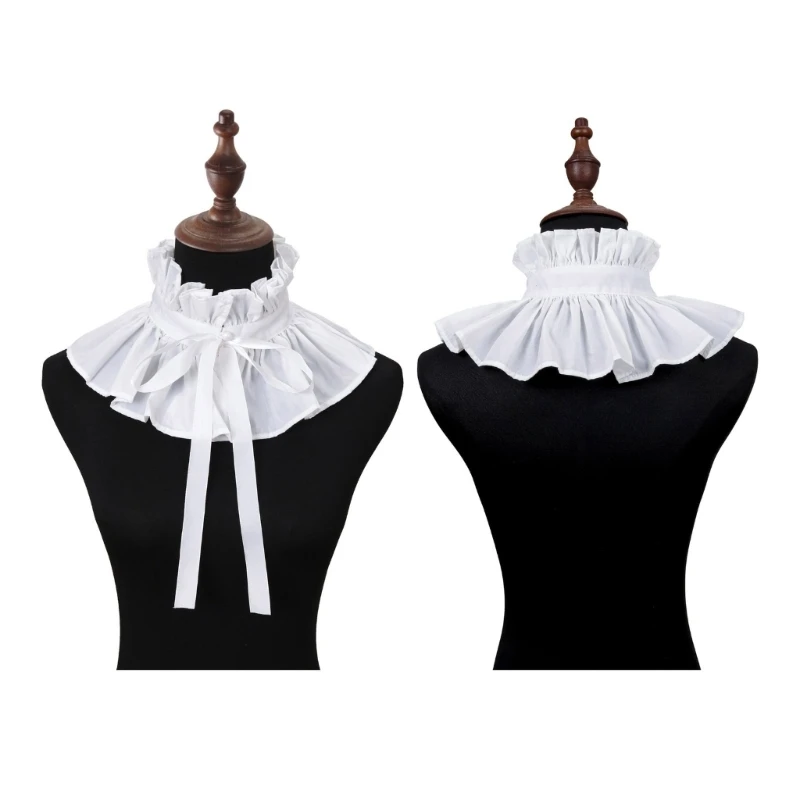 Vintage Victorian Ruffle Stand False Collar with Bows Tie Front Pleated Shawl Capes Boleros for Wedding And Evening Wear