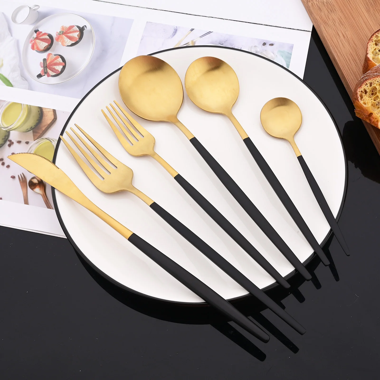 Black Gold 36Pcs Matte Flatware Dinnerware Set Knife Dessert Fork Spoon Dinner Set Stainless Steel Tableware Kitchen Cutlery Set