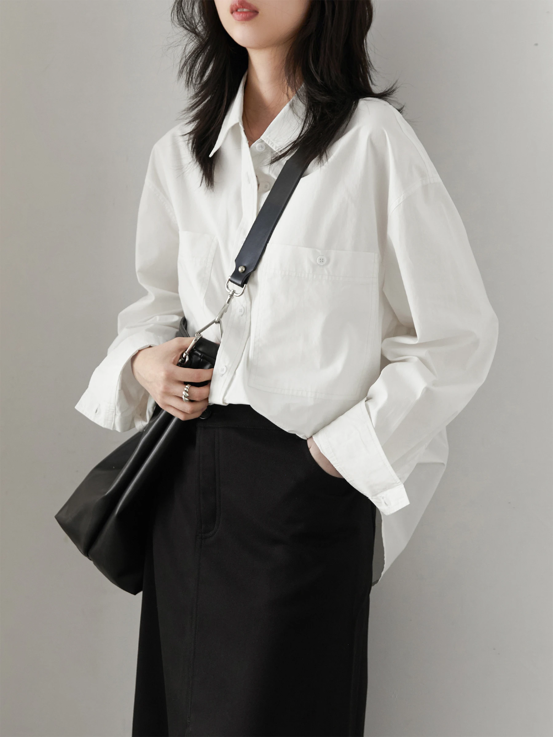 

CHICVEN Commuter Casual Sle Long Sve White irt Отложной воротник Свободный крой из чистого хлопка Дышащий женский топ