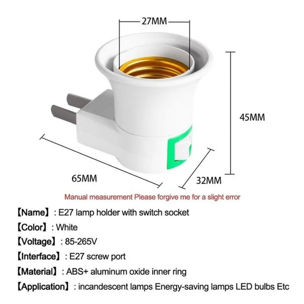 Tomada de luz LED para EU EU Plug, conversor adaptador, ligar e desligar o suporte da lâmpada, base de poupança de energia para lâmpada, E27