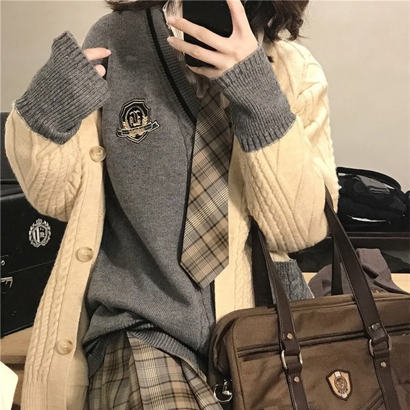 Deeptown vintage preppy feminino camisola de malha estilo japonês kawaii bonito topos oversized feminino coreano moda pullovers jk