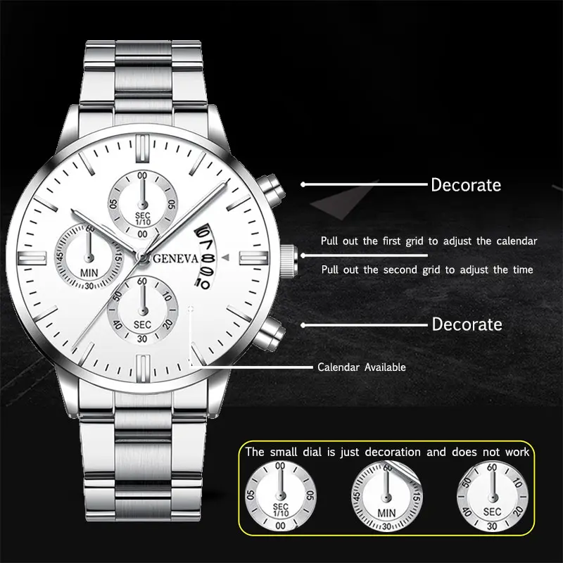 2023 Fashion Mens Watches for Men Luxury Silver Stainless Steel Quartz Wrist Watch Man Business Calendar Watch Reloj Hombre