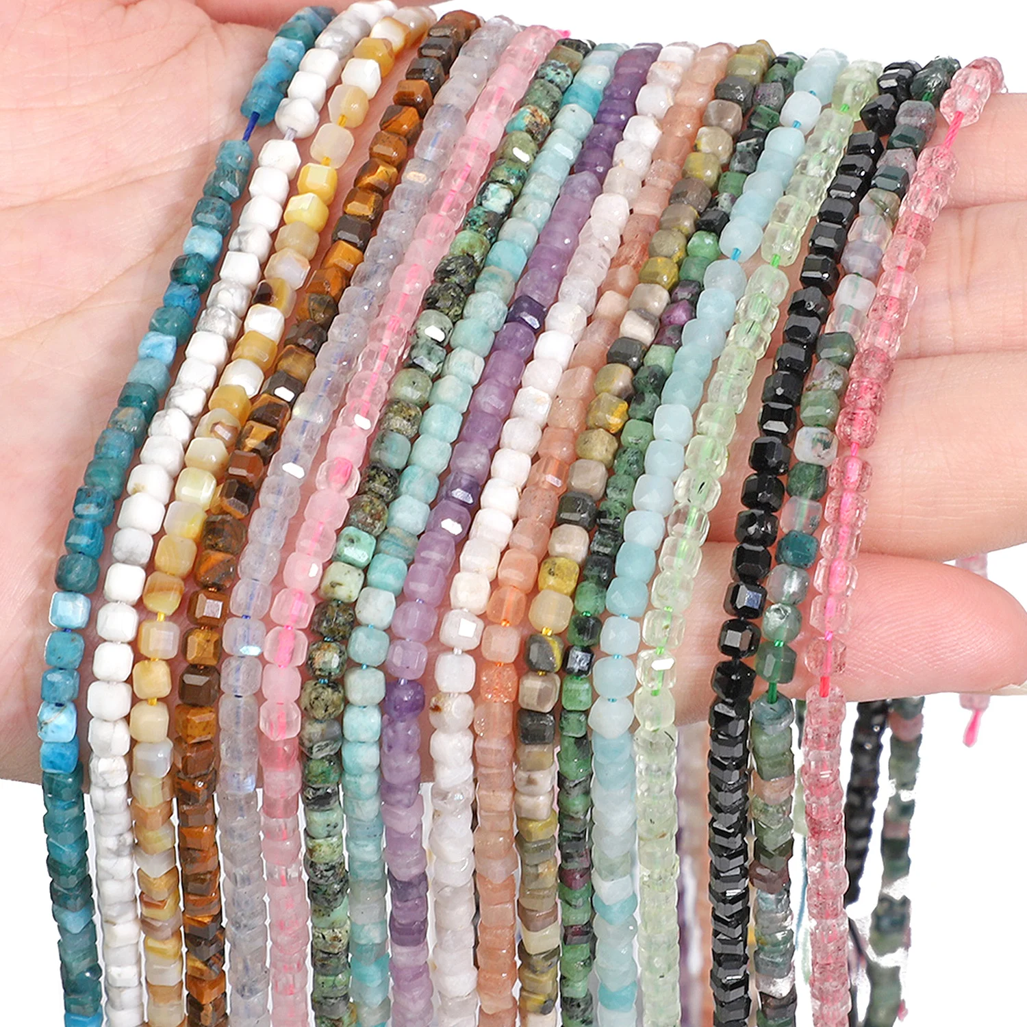 2.5-3mm Faceted Square Cube Beads Natural Sunstone Africa Turquoise Labradorite Loose Beads for Jewelry Making Diy Accessories