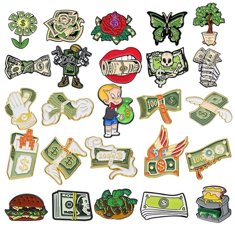 Creative Dollar Money Series Enamel Pins Custom Banknote Bills Money Badge Clothes Lapel Pin Jewelry Souvenirs Gifts Wholesale