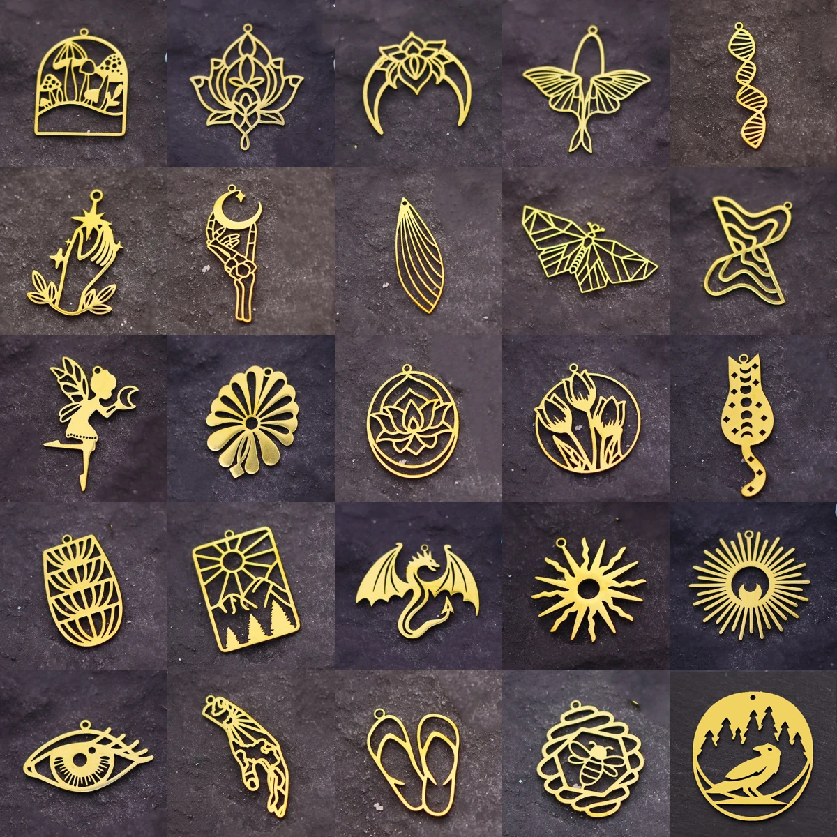 

3pcs Exquisite Crescent Star Lotus Charms Dragon Crow Cat Bee Fairy Elf Stainless Steel Pendant Jewelry Making diy Accessories