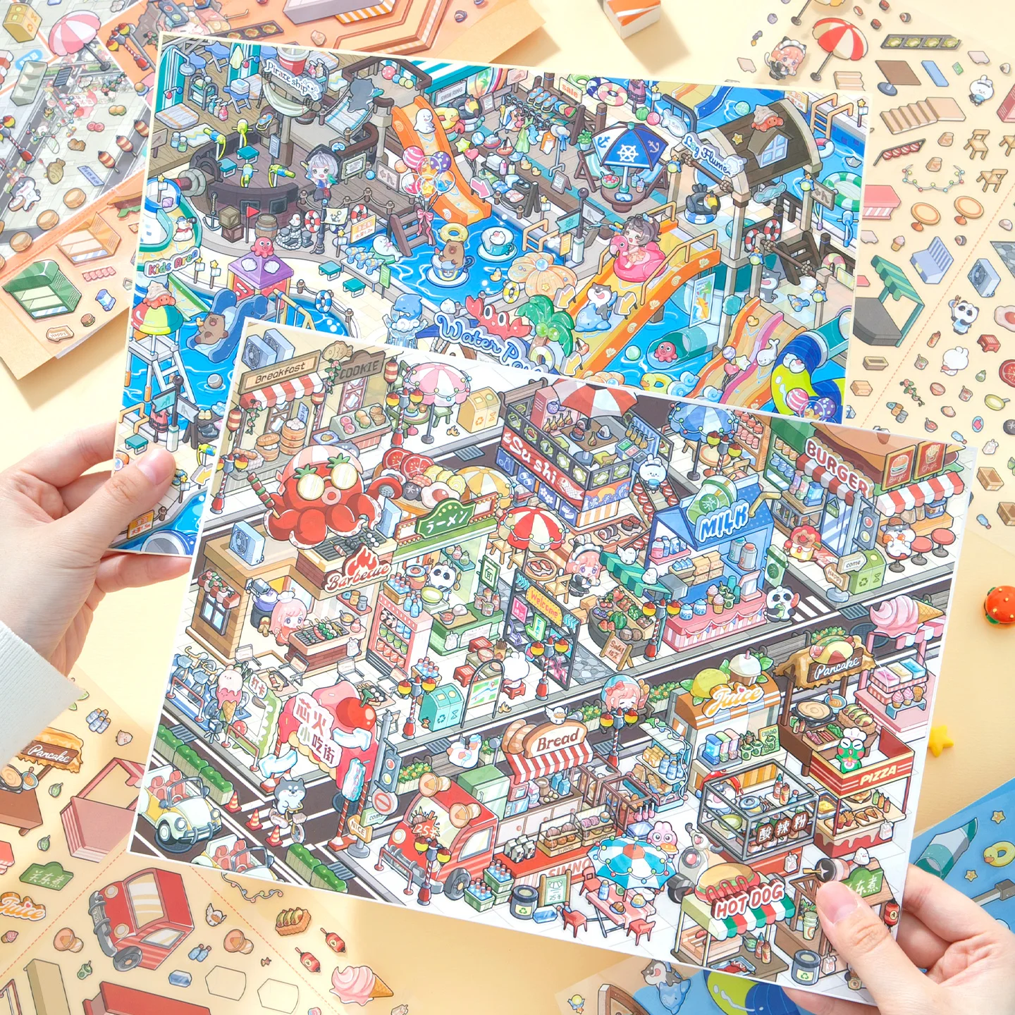 Large-sized 3D Paradise Scenery Stickers, with Clear Partitions, Make Collage More Convenient. They Are Suitable for Handmade Cr