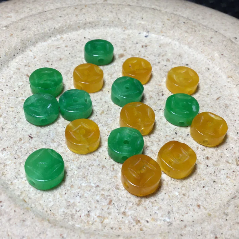 

Natural jadeite yellow jade hand-carved coin beads DIY 100% real jade bracelets necklace jade accessories septa scattered beads