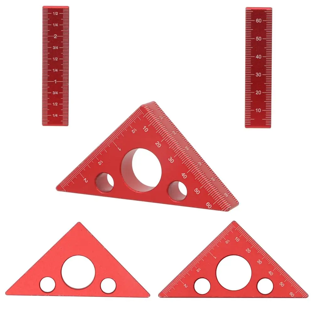 Righello triangolare addensato con Layout a 45/90 gradi in lega di alluminio righello di misurazione triangolare ad alta precisione destro imperiale