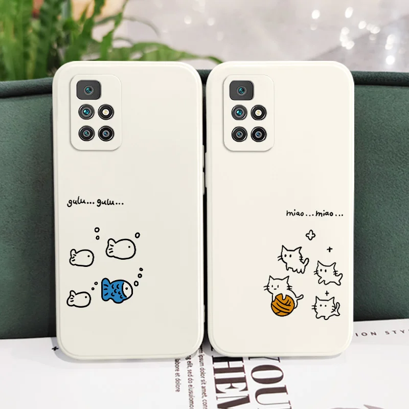 Custodia per telefono Cute Line Cat per Xiaomi Redmi 13C 12 12C 10 10C 10A 9 9T 9A 4G 5G Cover in Silicone liquido