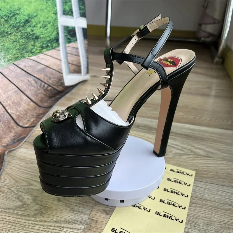 Fish Mouth Rivet 16cm High Heel Sandals Platform Party Wedding Ball T-stage Women Shoes High Quality Large 43summer Female Shoes